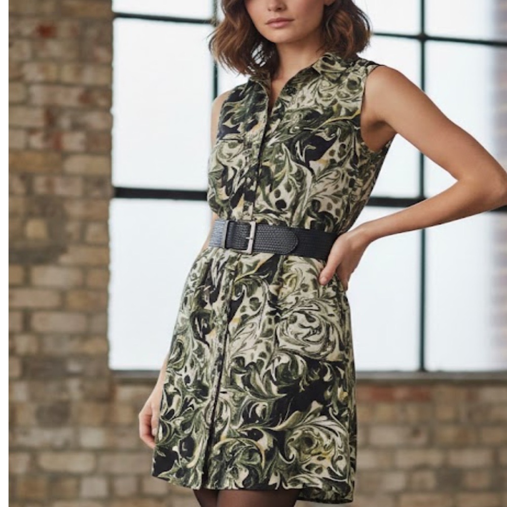Simply Vera Vera Wang Swirl Marble Print Shirt Dress Green Black M Dark Academia